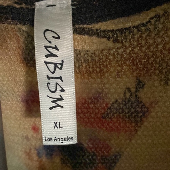 Boho Chic Draped Multi Color Front Button Flared Suede Sweater XL CUBISM LOS … - Picture 5 of 12